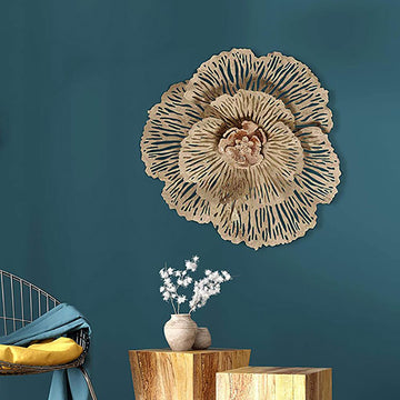 European Hollow-Out Peony Flower Gold Pendant Sofa Background Metal Wall Decor